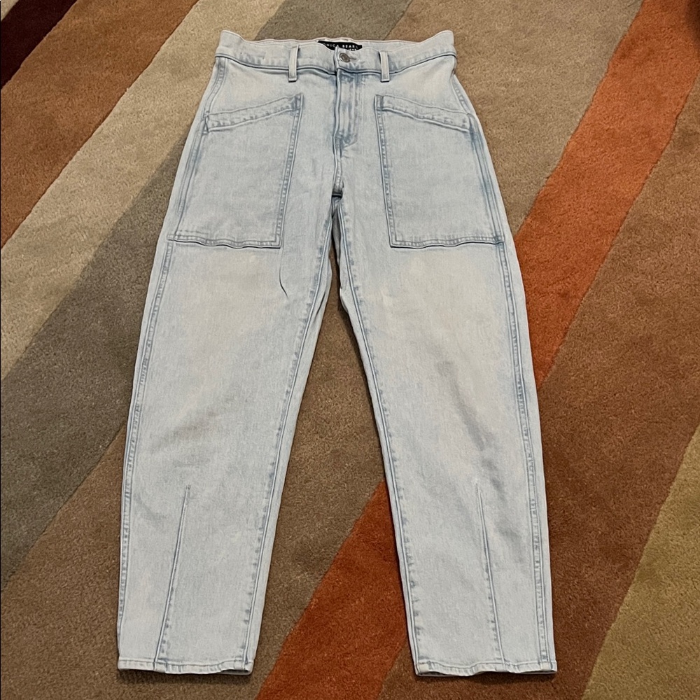 Veronica Beard Charlie Barrel Leg High Rise Light Blue  Jeans